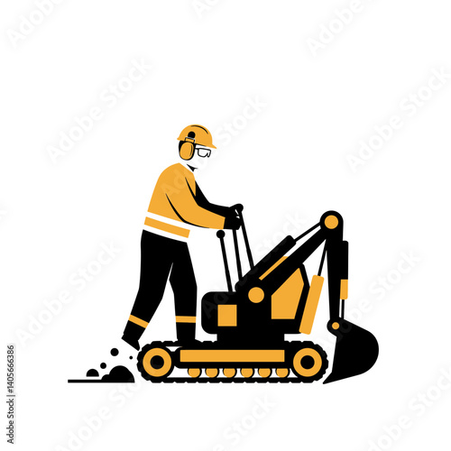 Construction Operator at Work: A construction operator skillfully maneuvers a mini excavator, showcasing precision and the machinery's capabilities in a scene of industrious activity.