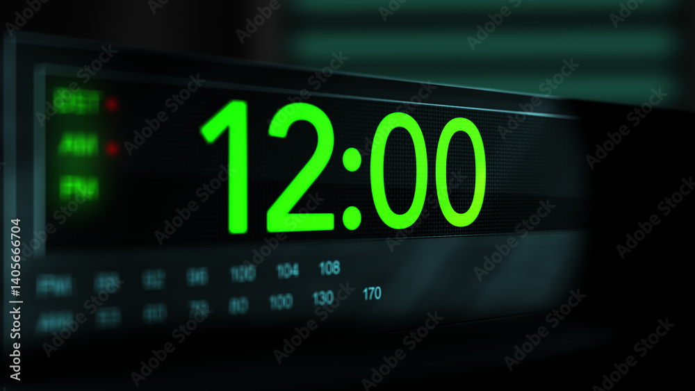 Camera pans across old digital clock as time arrives at 12 AM - Green Version Camera pans across old digital clock as time arrives at 12 AM - Green Version