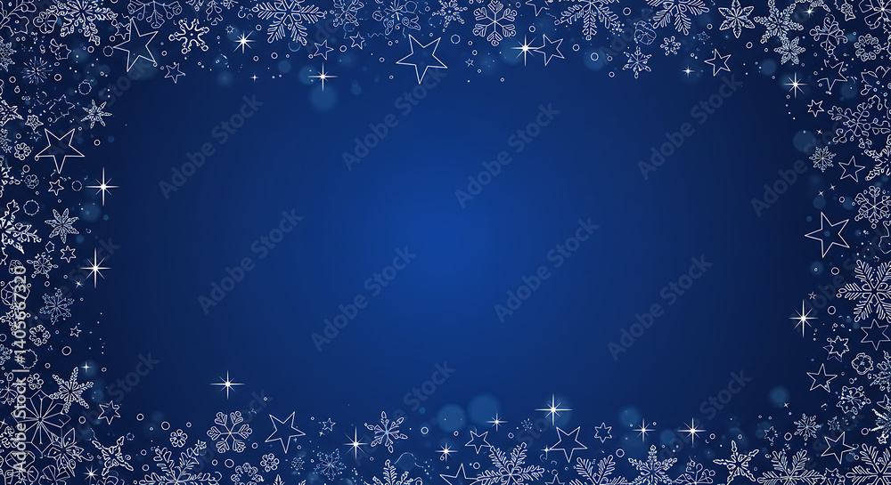 Fototapeta premium Midnight Blue Winter Wonderland: Sparkly Snowflake Border AI Generated