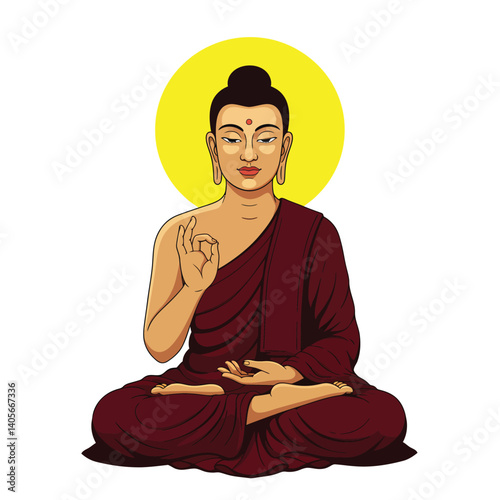  Lord Buddha Color Vector Illustration – Vesak Day Art for Happy Vesak Day & Buddha Purnima