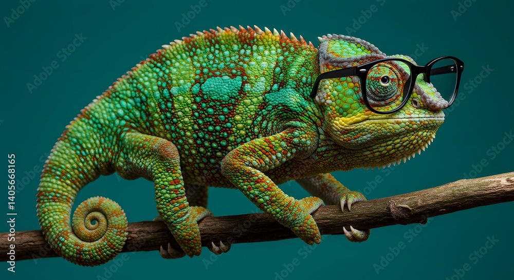 Obraz premium Spectacled Chameleon: A Vibrant, Jewel-toned Portrait