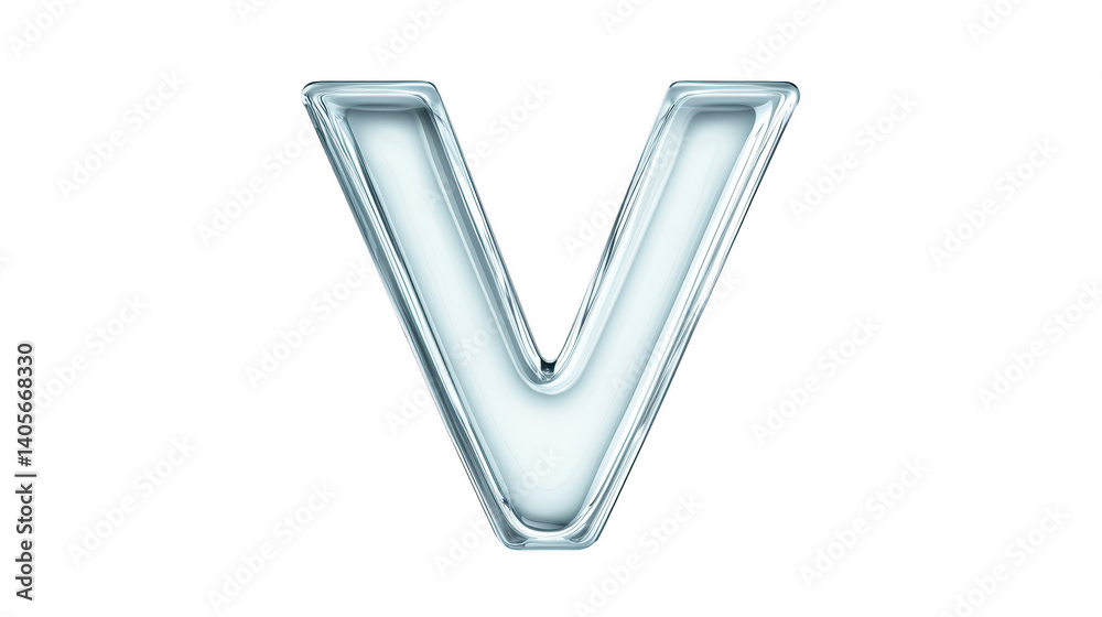 Shiny letter v, a modern metallic alphabet symbol for graphic design and branding