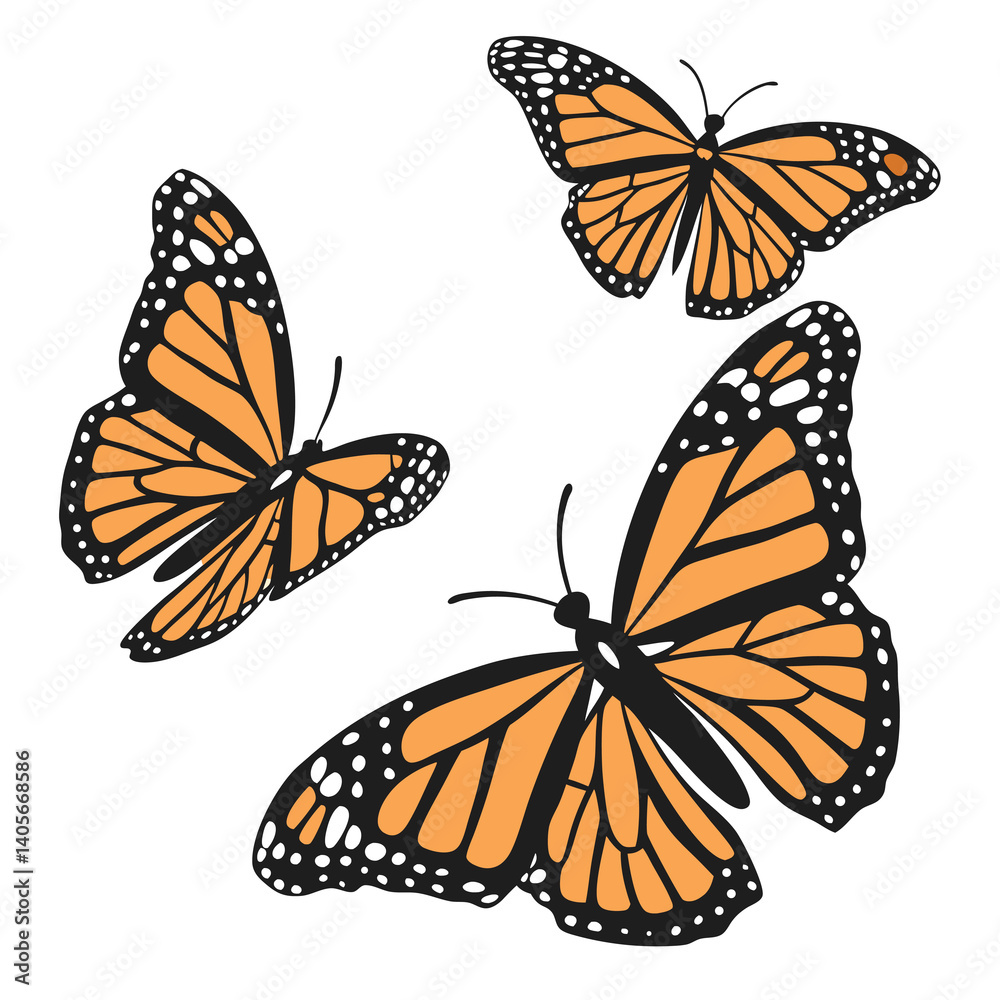 Naklejka premium monarch butterflies set vector