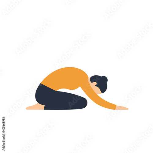 Calm Pose: A moment of peaceful relaxation captured in a minimalistic illustration, as a woman finds serenity with her hands extended.