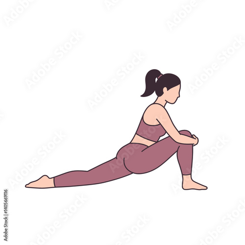Yoga Pose: A serene illustration of a woman gracefully executing a yoga pose, embodying balance and flexibility with minimalist art style.