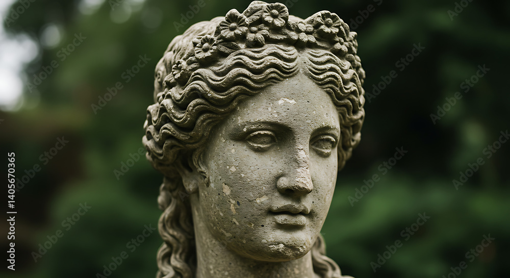Obraz premium Serene Stone Nymph: Garden Sculpture Detail AI Generated