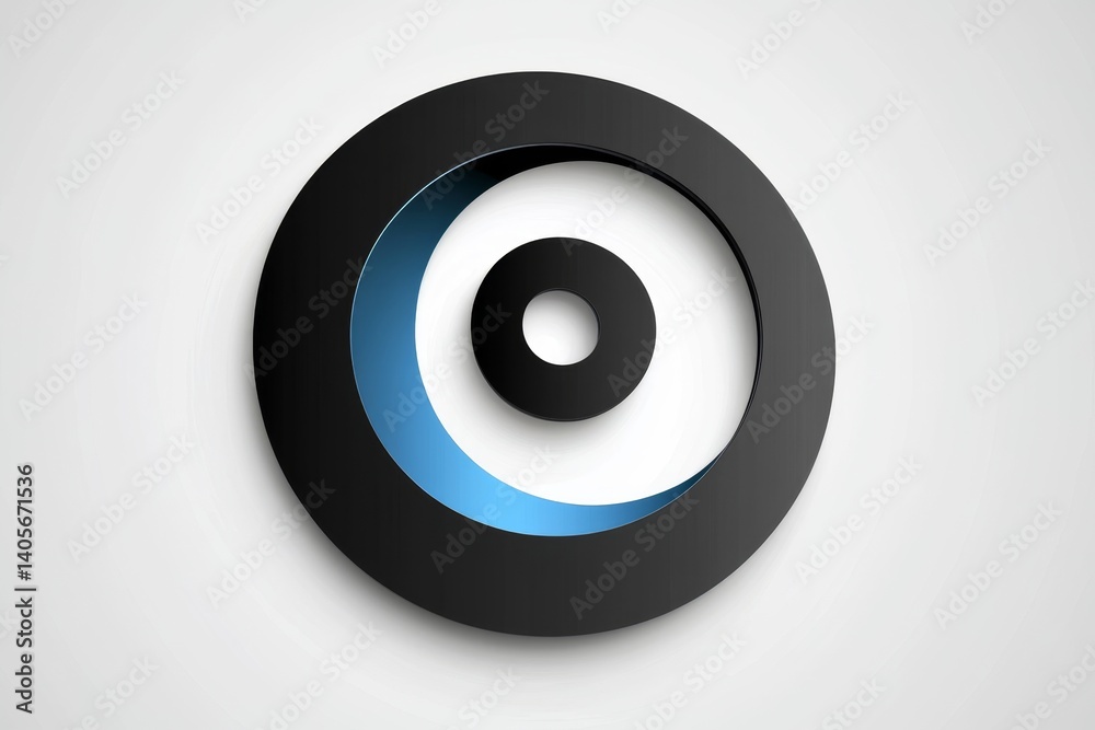 Abstract circular design, layered circles in black and light blue, with a white center Abstract circular design, layered circles in black and light blue, with a white center
