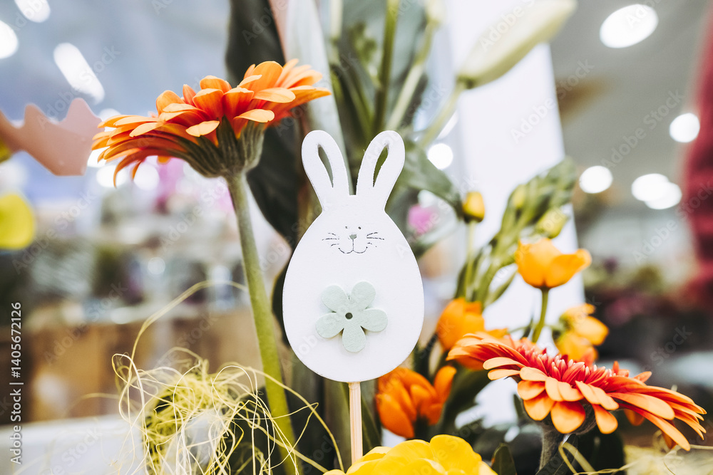 Décoration pour les fêtes de Pâques avec un petit lapin mignon