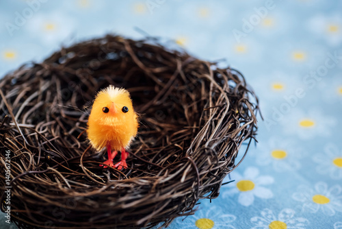 Obraz na płótnie Décoration pour les fêtes de Pâques avec un mini poussin adorable w salonie