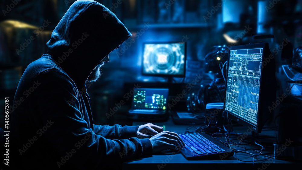 A person wearing a hoodie works on a computer, perfect for depicting a private moment or tech-related scene