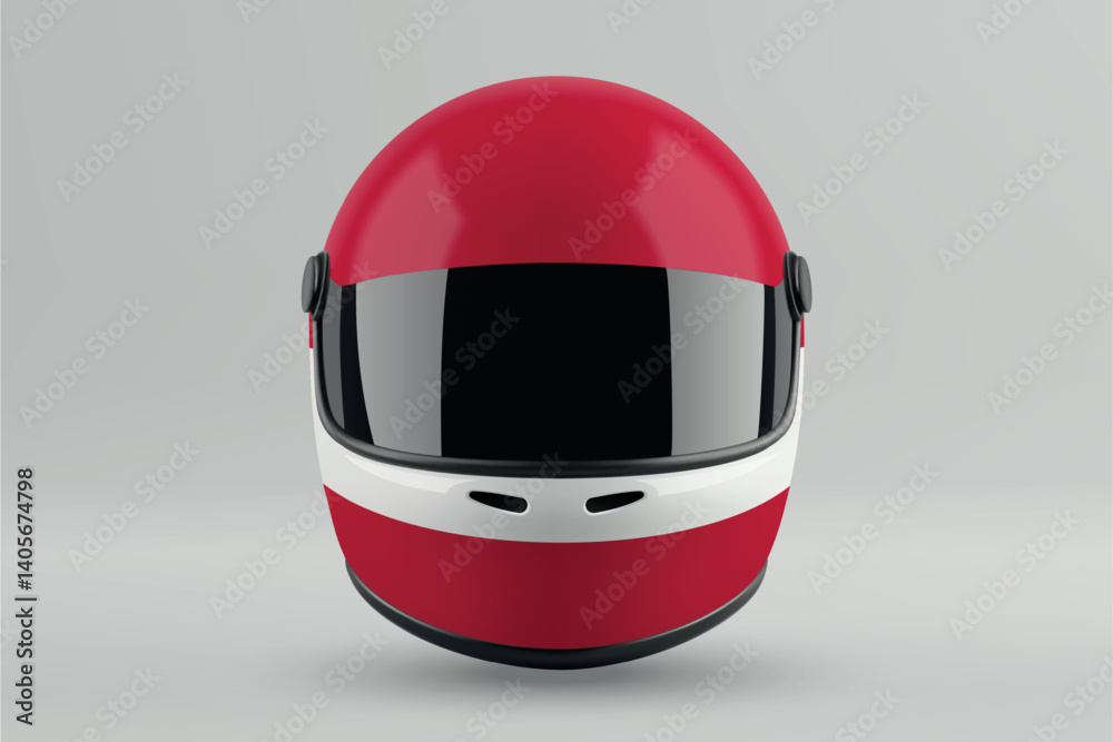 Front view of racing helmet featuring Austria flag colors