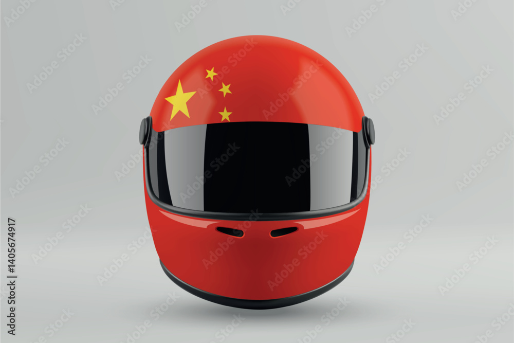 Front view of racing helmet featuring China flag colors