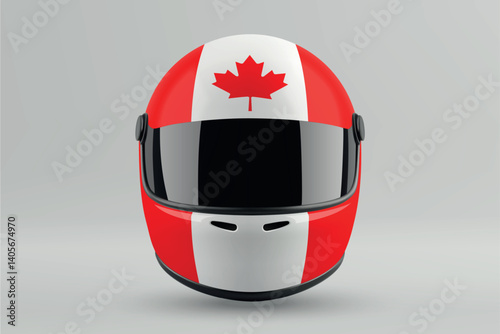 Front view of racing helmet featuring Canada flag colors
