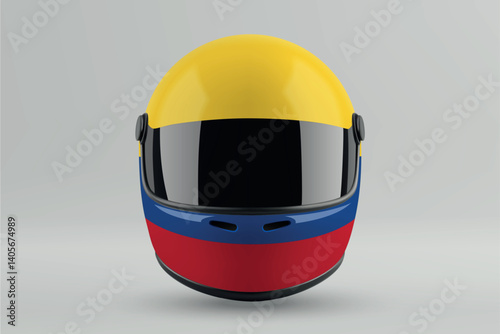 Obraz na płótnie Front view of racing helmet featuring Colombia flag colors w salonie