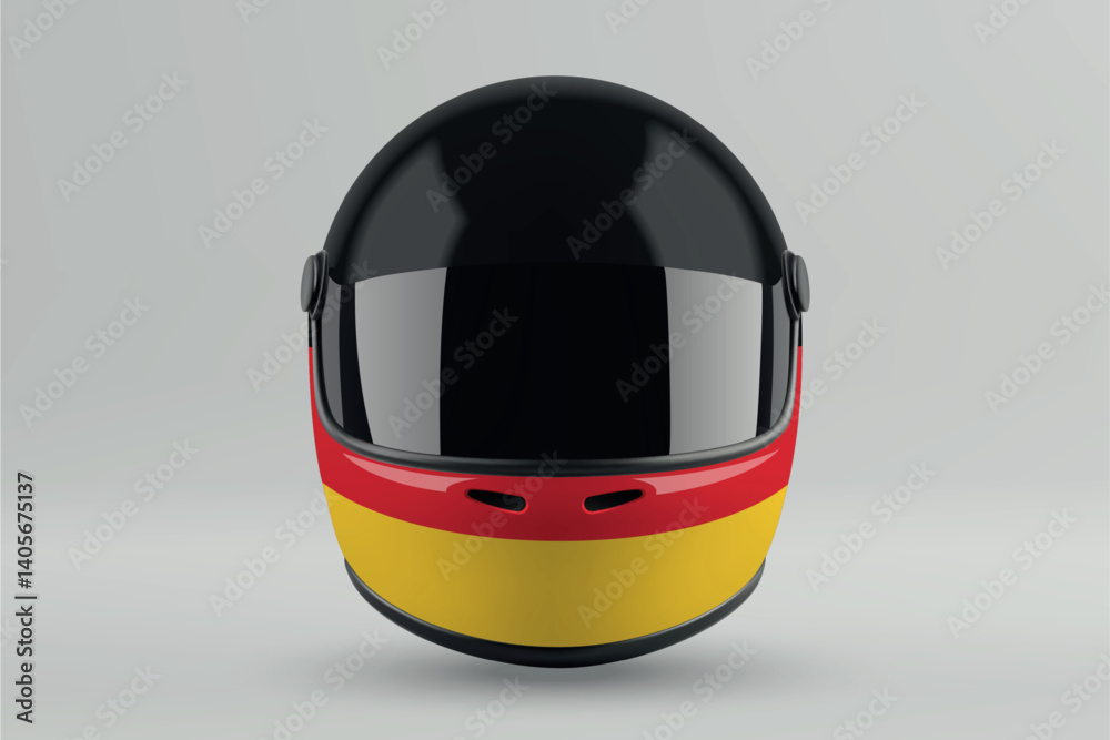 Front view of racing helmet featuring Germany flag colors