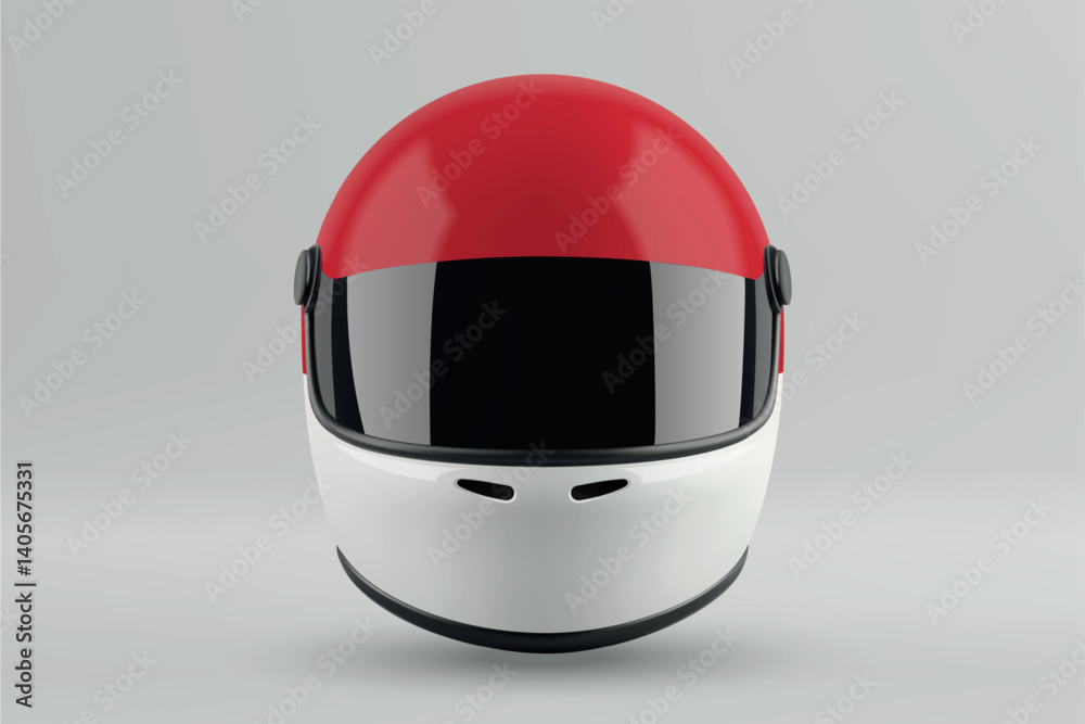 Front view of racing helmet featuring Monaco flag colors