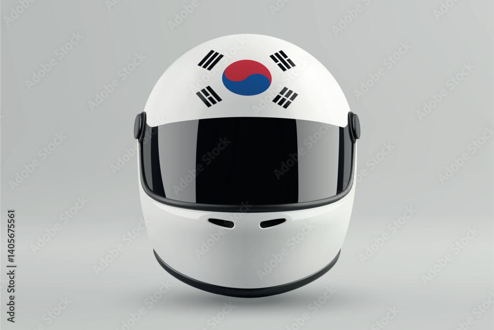 Front view of racing helmet featuring South Korea flag colors
