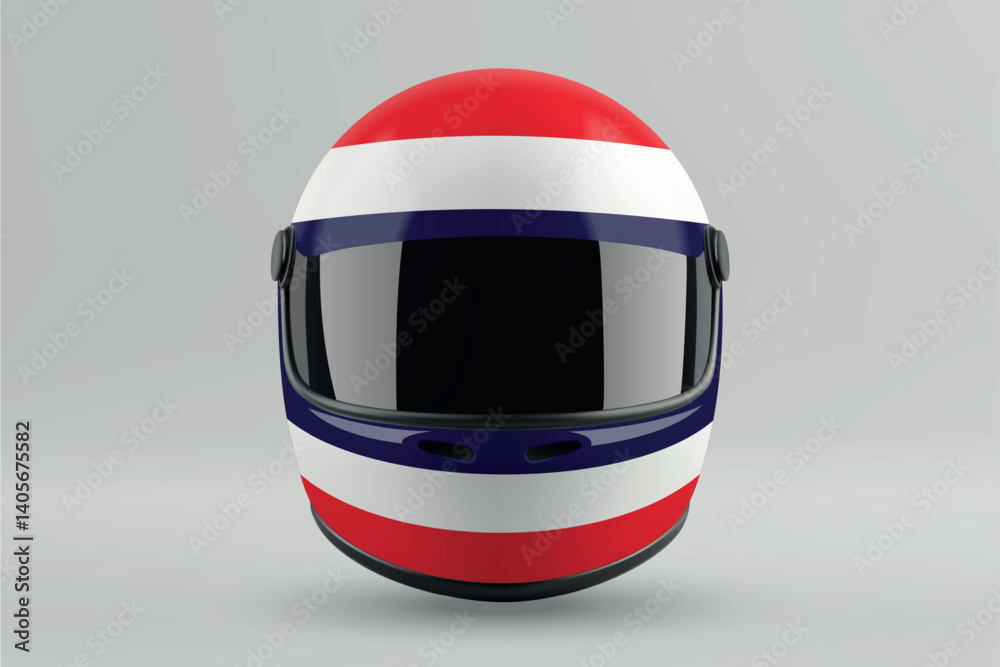 Front view of racing helmet featuring Thailand flag colors