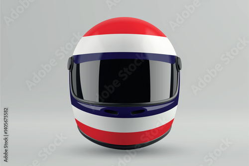 Front view of racing helmet featuring Thailand flag colors