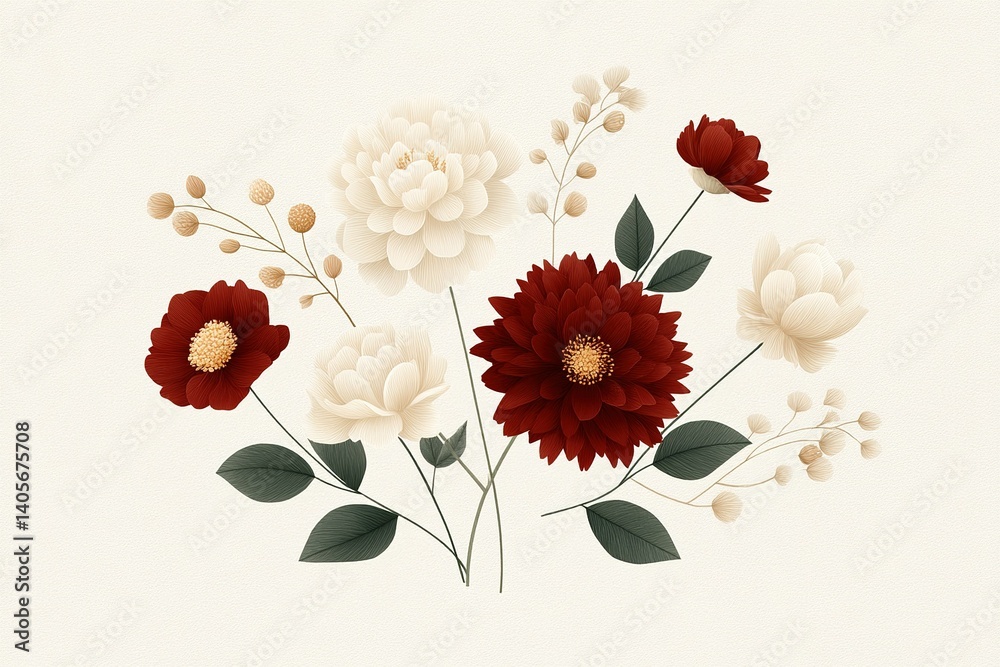 Naklejka premium Beautiful floral arrangement featuring red and white flowers on a neutral background