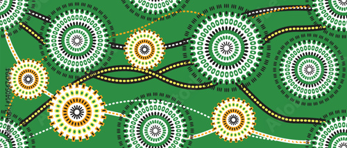 African ethnic traditional green pattern. seamless beautiful Kitenge, chitenge style. fashion design in colorful. Geometric circle abstract motif. Floral Ankara prints, African wax prints.