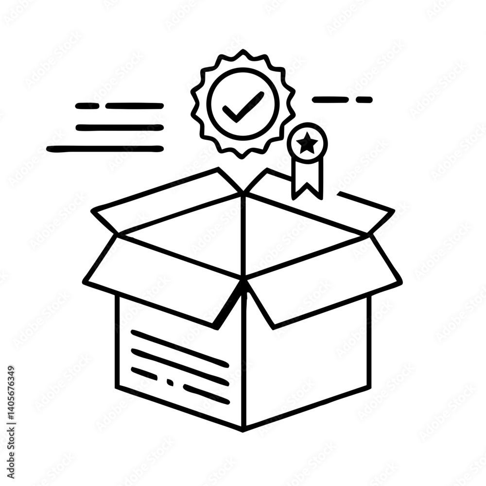 Green Product Package with Quality Seal and Ribbon Icon Green Product Package with Quality Seal and Ribbon Icon