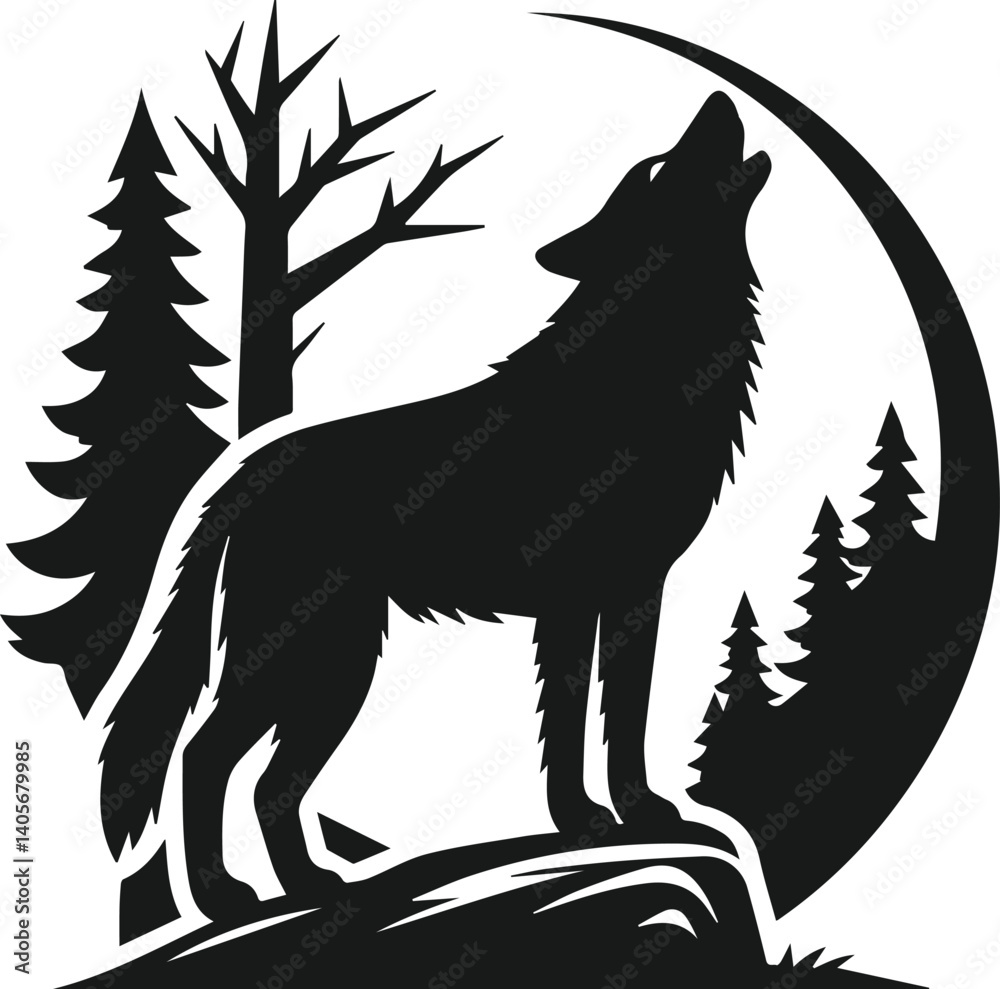 Mountain with wolf vector Mountain with wolf vector
