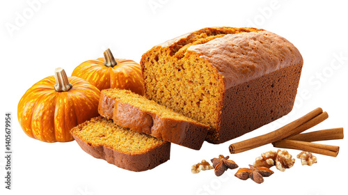 Delicious homemade pumpkin bread loaf with a slice cut, perfect for autumn gatherings