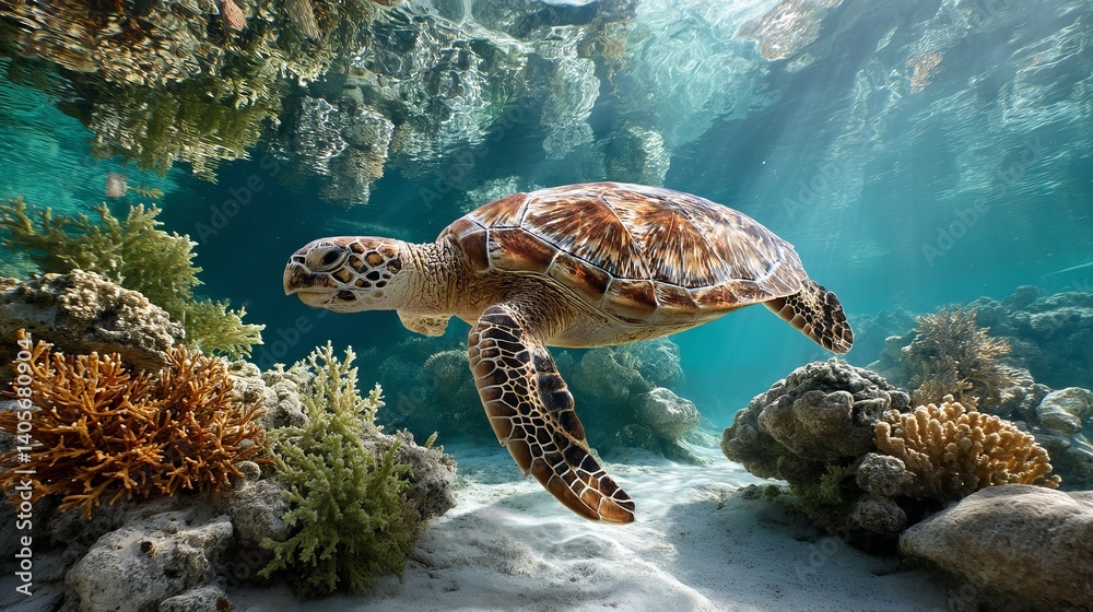 Fototapeta premium Generic Turtle Swimming Moment 9it2h2h Garden Coral