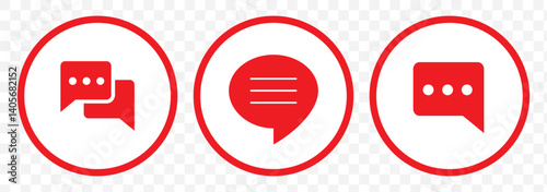 Red Chat Box with Lines Representing Message or Conversation Icon Design on Transparent Background. EPS 10.