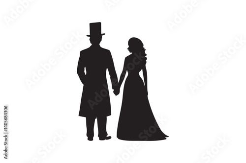 Romantic Silhouette of a Victorian-Era Couple.
