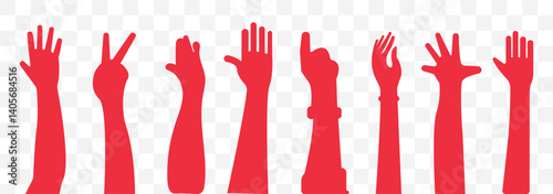 Raised hand icon symbolizing stop or interaction. hand icon. Set of hand hello icons. Raised hands. Volunteering, teamwork concert. EPS 10.