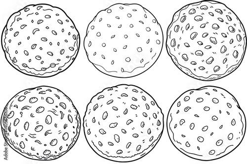 Oatmeal raisin cookie outline vector illustration isolated on white background.