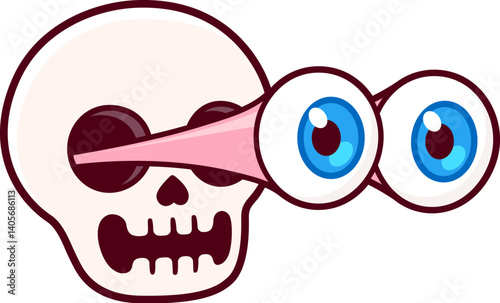 Finny cartoon skull with eyeballs popping out. Comic style surprise reaction. Isolated vector clipart illustration.