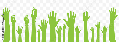 hand rise vote icon sign vector. Handdrawn silhouette of cupped hands isolated on white background. Highlighted outline of raised hands. Modern illustration. EPS 10.