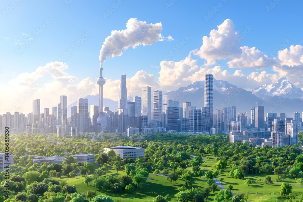 Obraz premium Cityscape Park Skyline Sunrise