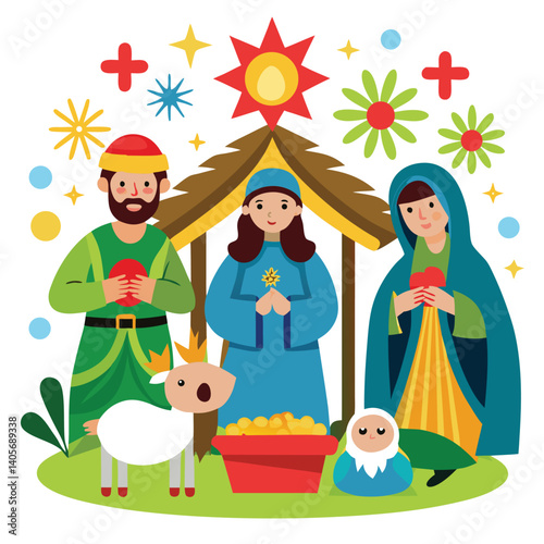 Christmas nativity scene clipart on white background 