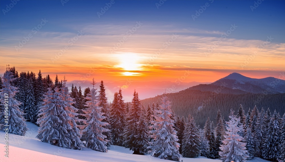 Fototapeta premium Colorful winter sunrise in the mountains