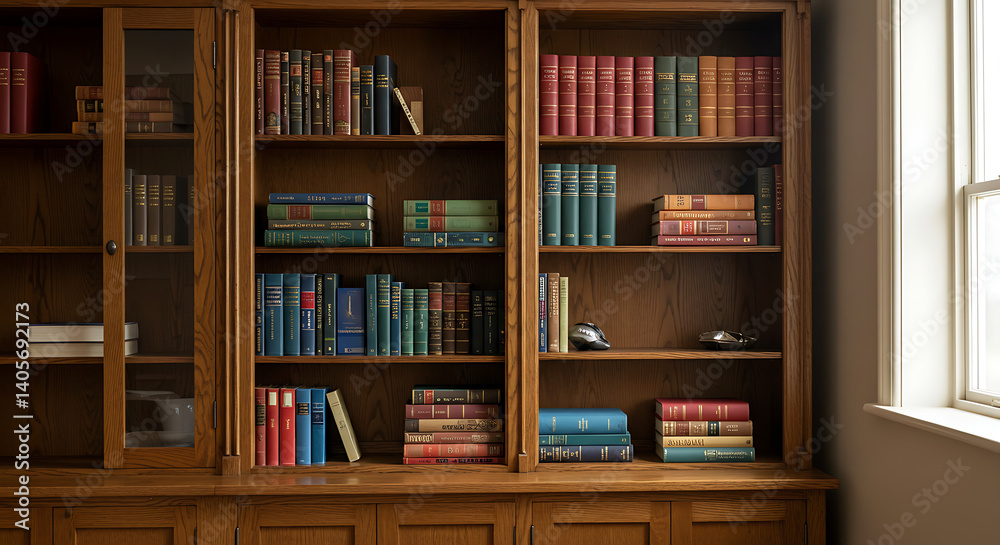 Rich Mahogany Bookcase: Stories in Wood and Ink AI Generated Rich Mahogany Bookcase: Stories in Wood and Ink AI Generated