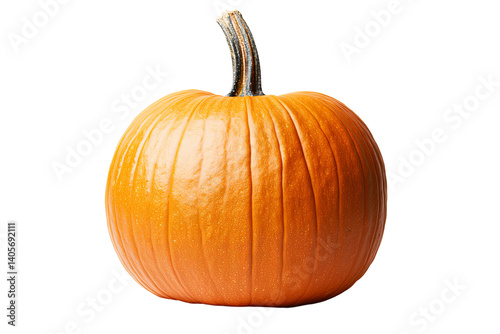 An orange pumpkin with a curved stem, isolated on transparent background, showcasing its smooth skin and subtle ridges