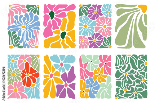Abstract groovy retro boho flower vector design