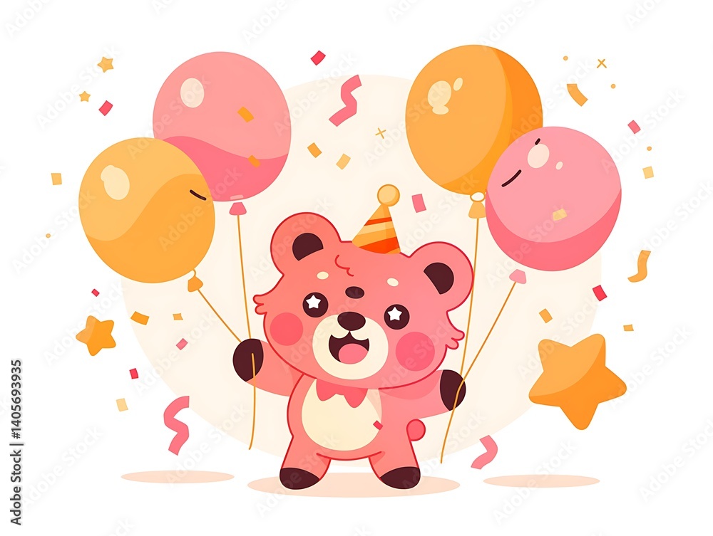 Obraz premium Cute Bear Party Balloons