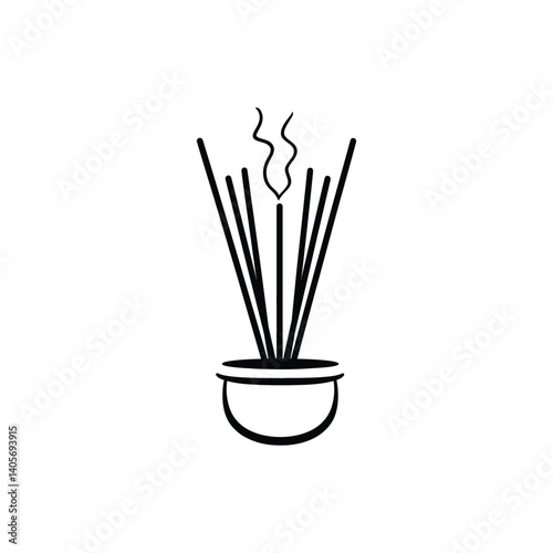 Aroma sticks burning in the pot with smoke icon on transparent background