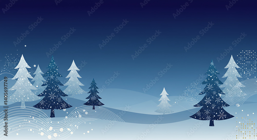Fototapeta premium Serene Winter Night: Blue Hues & Snowy Pines AI Generated