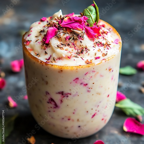 A Falooda Kulfi Dessert Topped with Rose Syrup for Sweet Indulgence photo