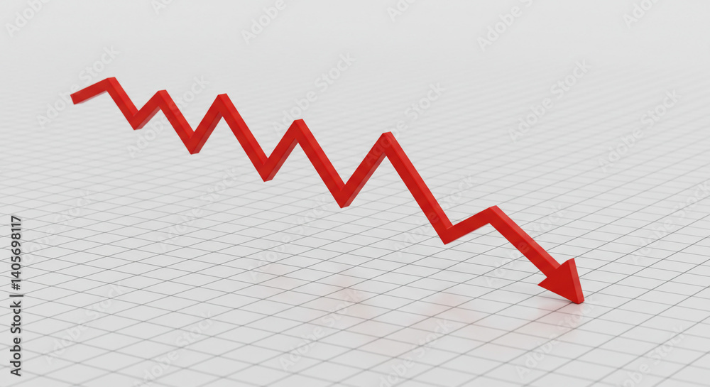 A stark red arrow plunges downward, symbolizing economic downturn and market decline against a gridded background. A stark red arrow plunges downward, symbolizing economic downturn and market decline against a gridded background.