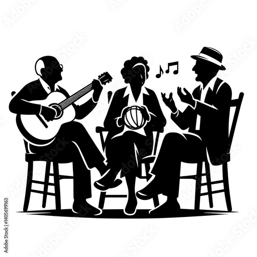 Elderly group playing musical instruments silhouette