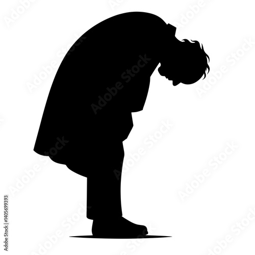 Elderly man bending posture silhouette illustration