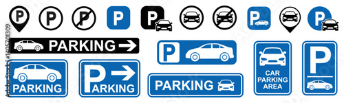 Car parking icon set, car parking area