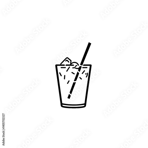 Iced drink with straw icon in minimal black line style